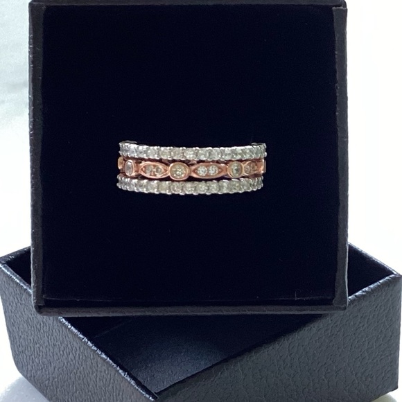 Sizes 4-10, 3 Pc Two Tone .925 Cz Eternity Band Ring Set - Picture 4 of 16